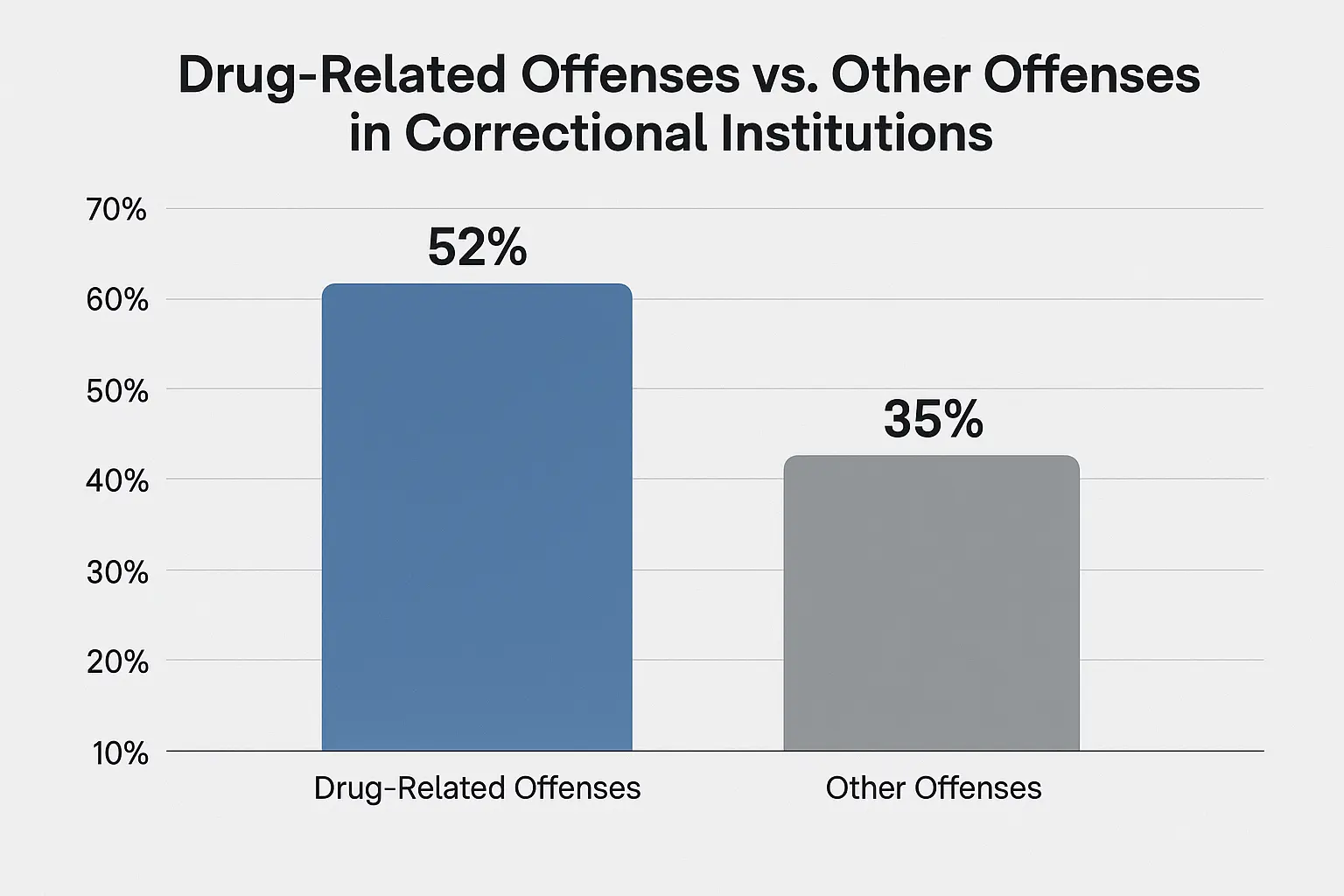 bar graph comparing percentage of drug related offenses with other inmate crimes