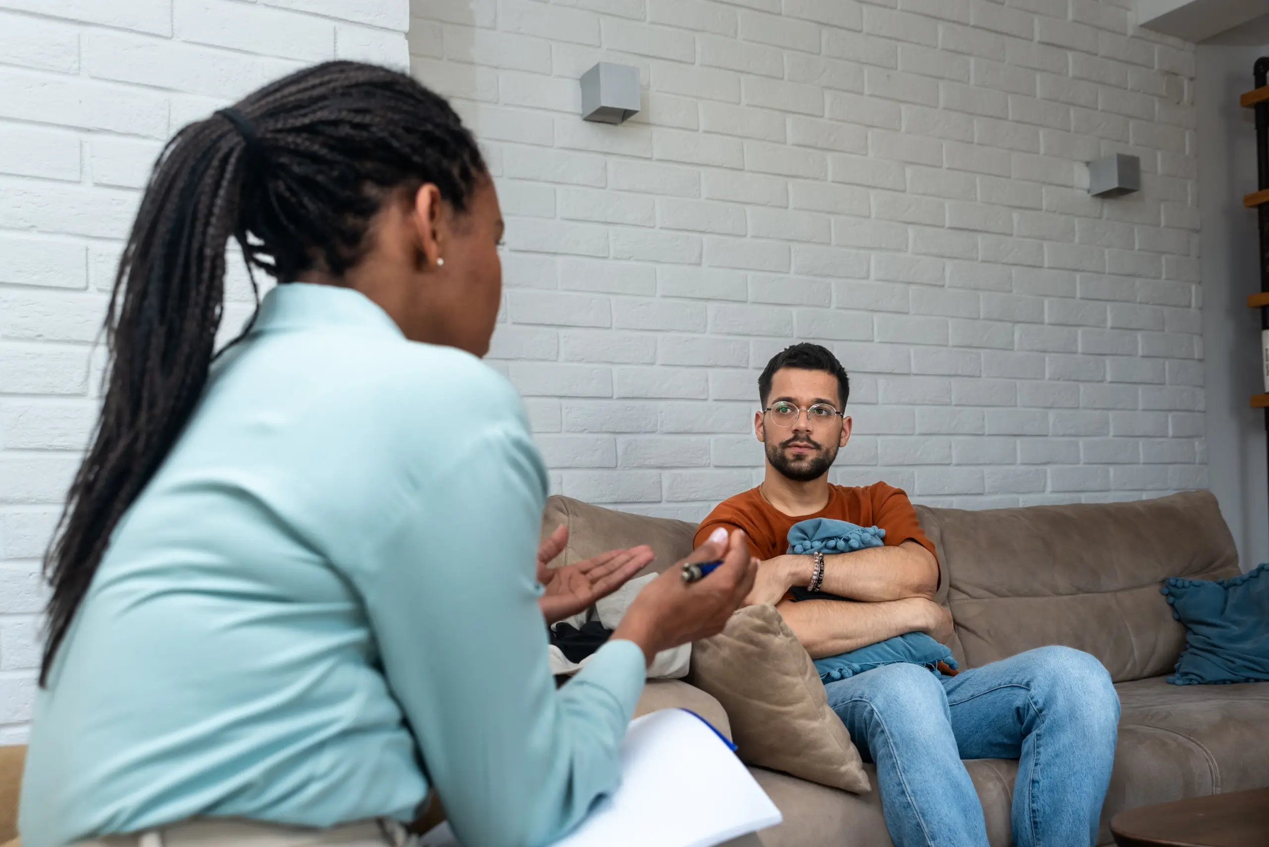Person seeking help and speaking with a counselor at Star City Recovery Center