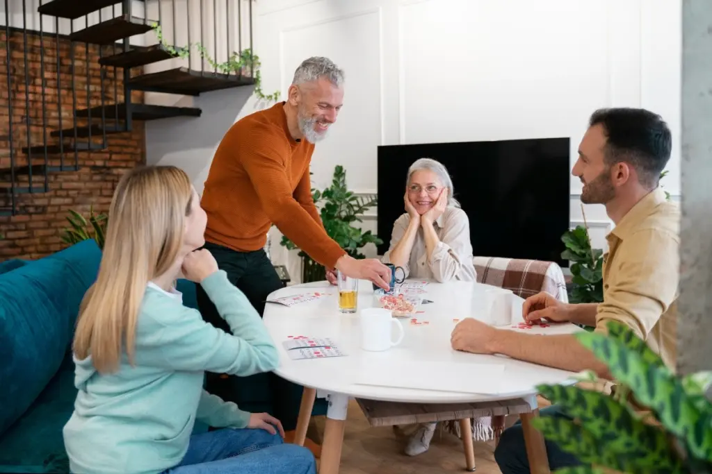 A family playing a game.