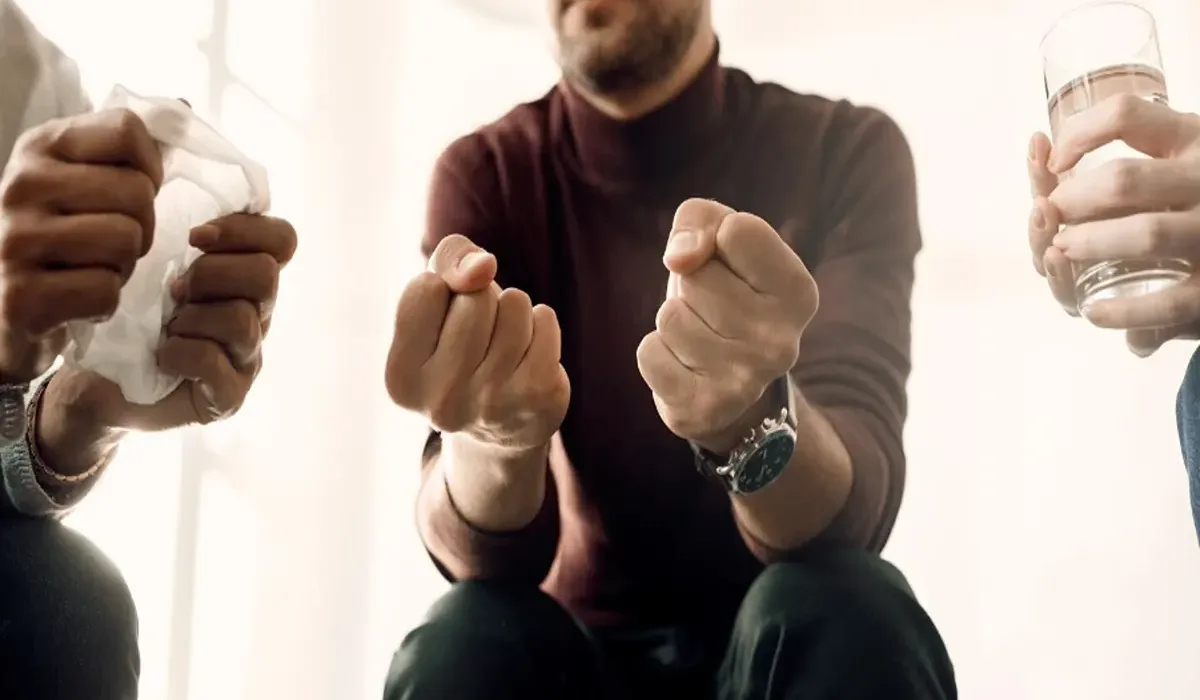 People with alcohol and opioid addiction attending group therapy.